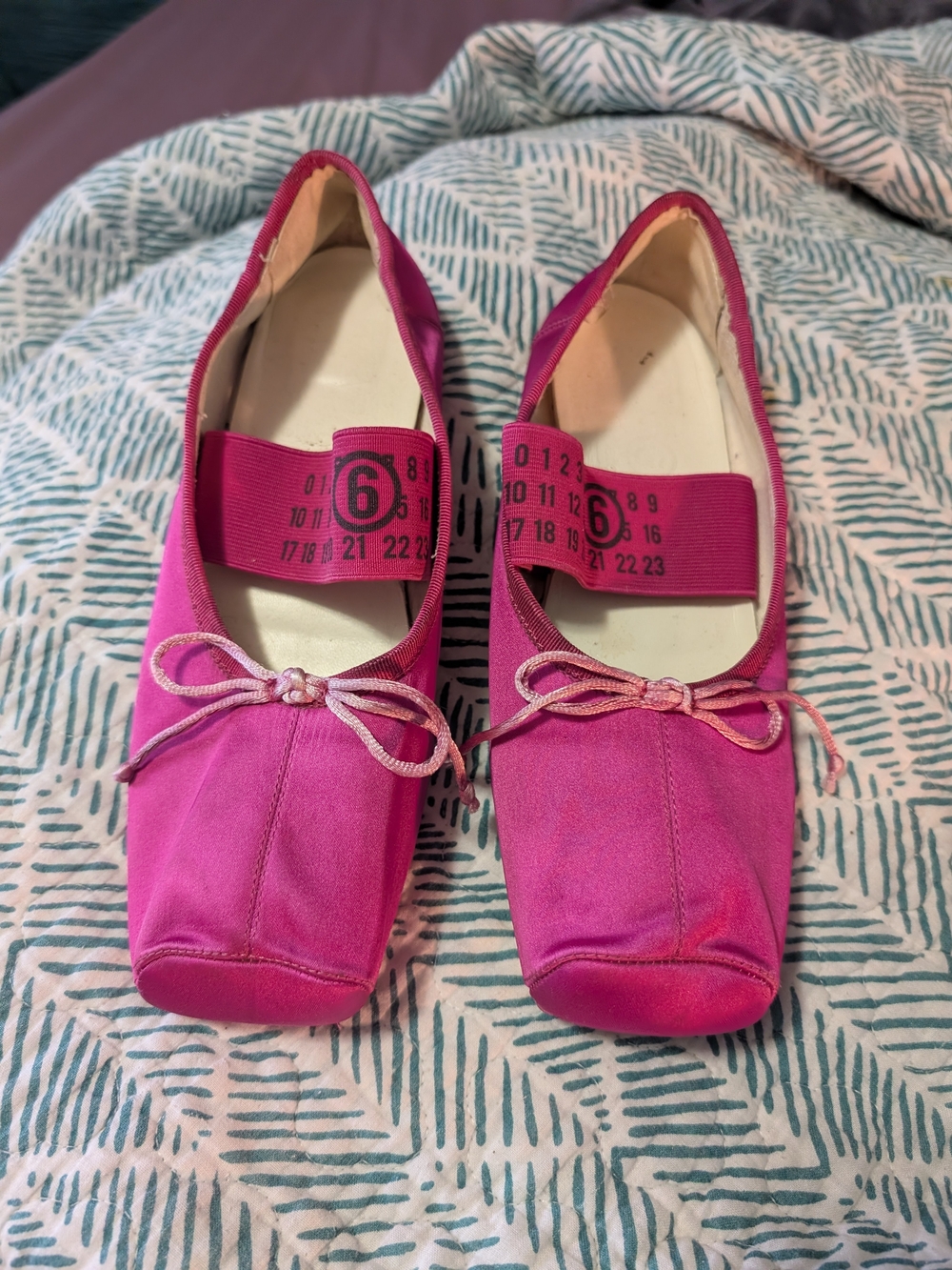 MM6 Maison Margiela Anatomic Numeric Pink Satin Ballet Flats EU 39, US 9